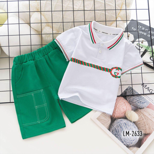 CAMISETA TIPO POLO BLANCA FRANJAS EN CUELLO SHORT VERDE CON BOLSILLOS NINO BLANCO/VERD